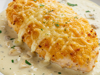 Parmesan Crusted Chicken with Creamy Garlic Sauce