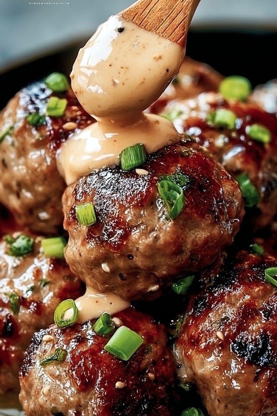 Korean BBQ Meatballs with Spicy Mayo Dip