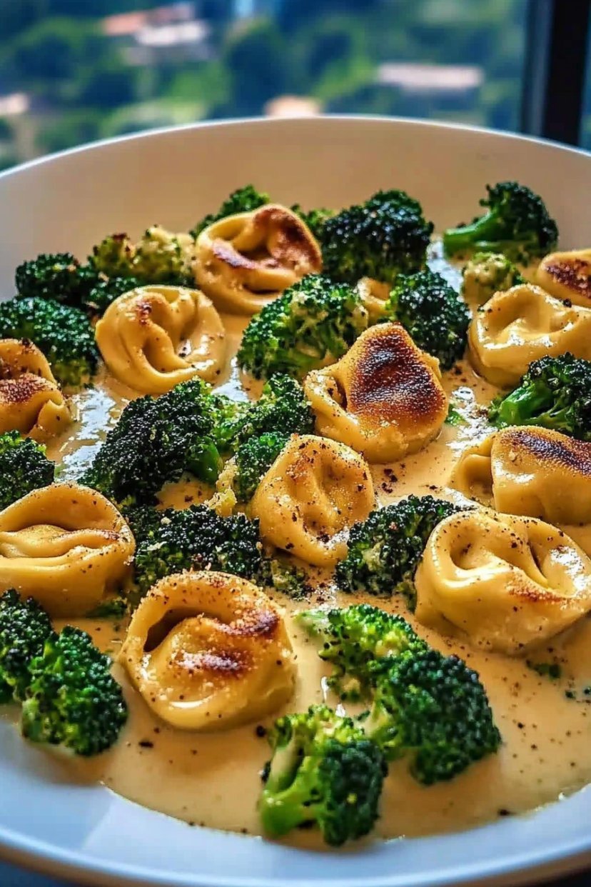 Creamy Garlic Parmesan Tortellini with Chicken Broccoli