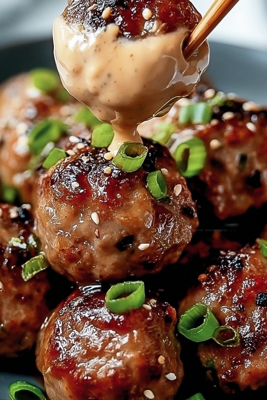 Korean BBQ Meatballs with Spicy Mayo Dip