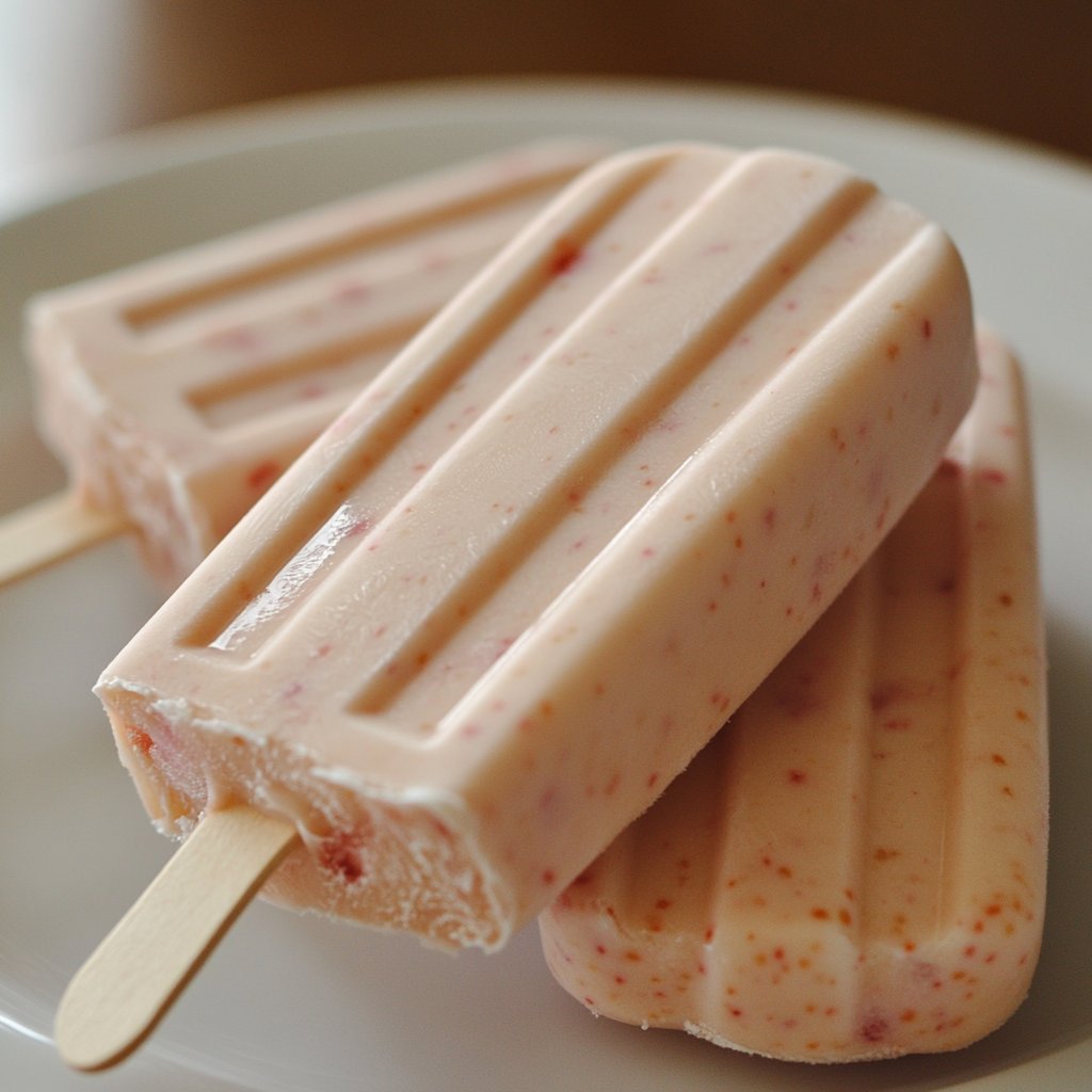 A delicious, irresistible picture of Strawberry Yogurt Popsicles