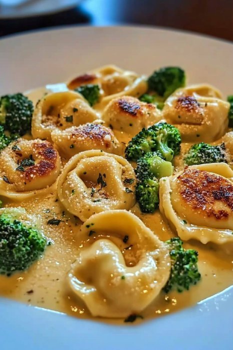 Creamy Garlic Parmesan Tortellini with Chicken Broccoli