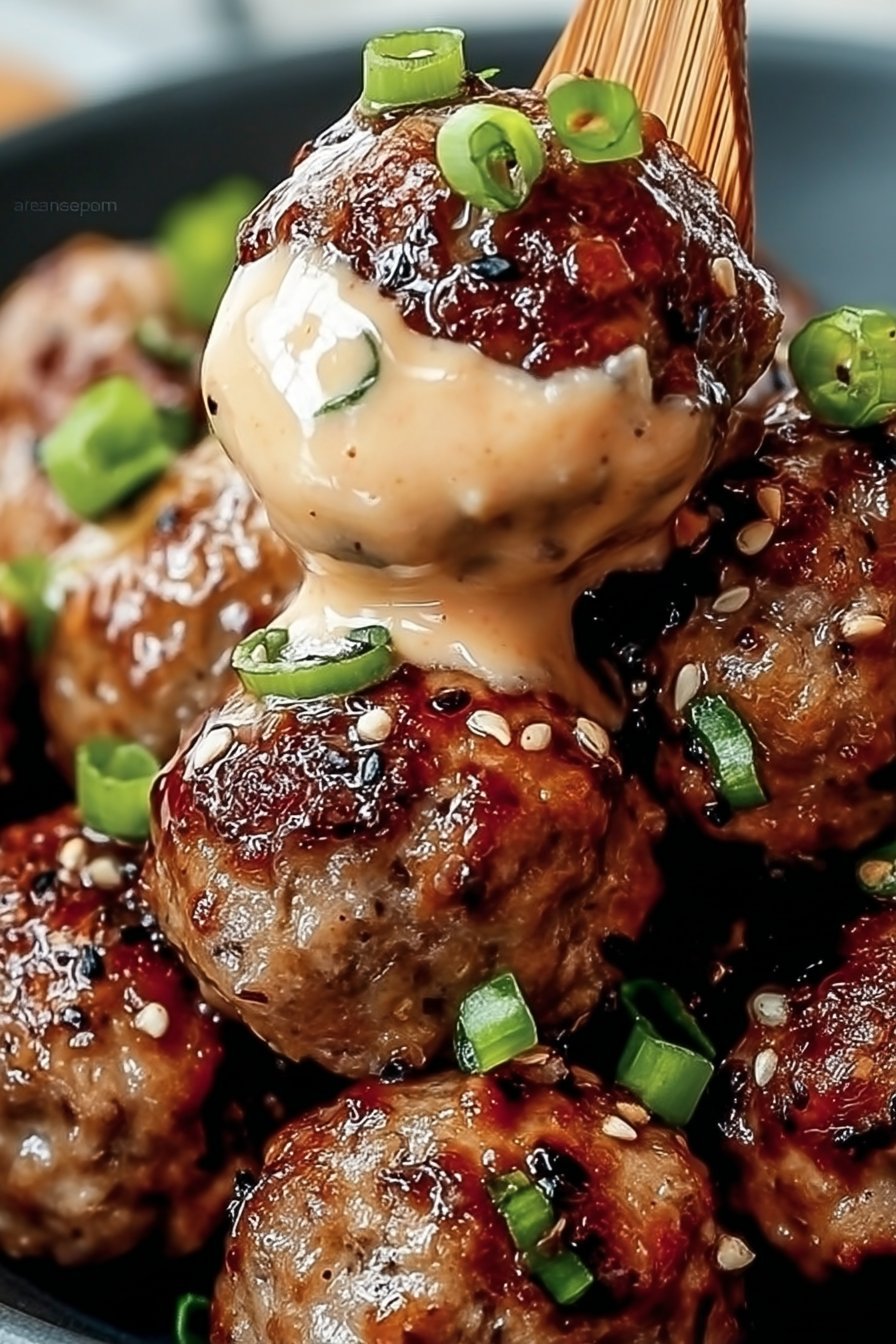 Korean BBQ Meatballs with Spicy Mayo Dip