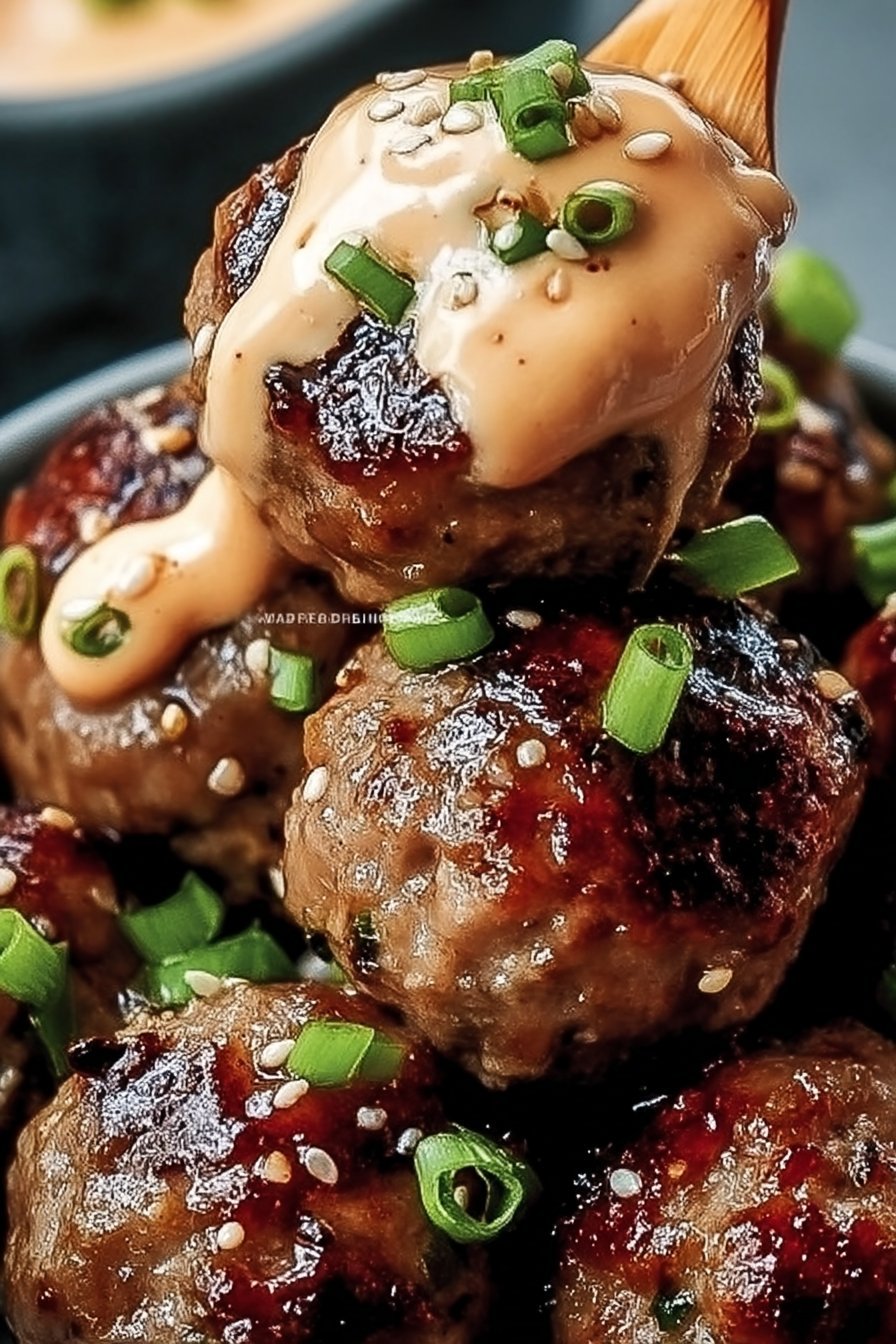 Korean BBQ Meatballs with Spicy Mayo Dip