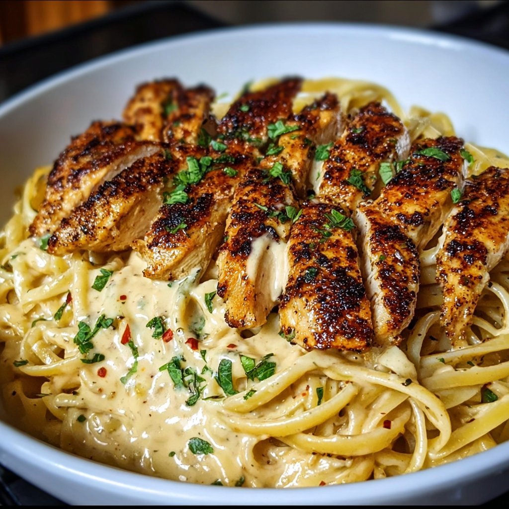 Spicy Cajun Chicken Linguine in Creamy Garlic Parmesan Sauce