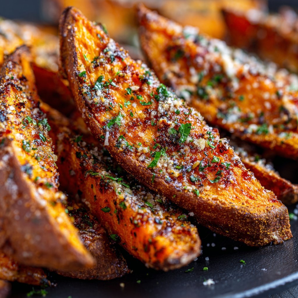 Easy Baked Garlic Parmesan Sweet Potato Wedges