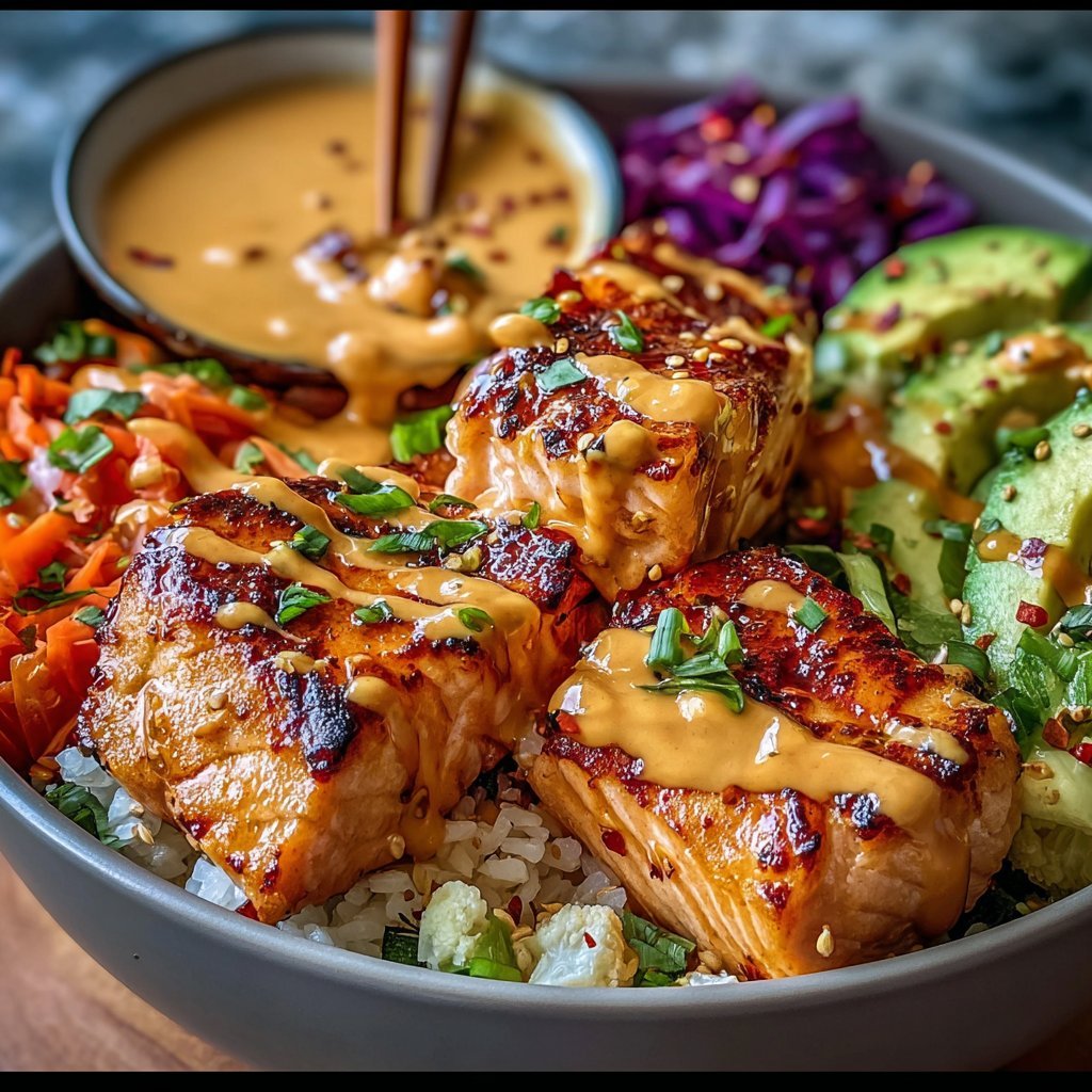 Sriracha Honey Salmon Bowls