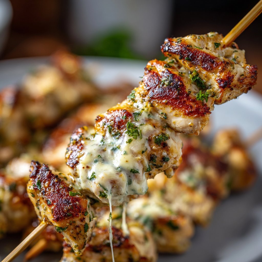 Grilled Ranch Garlic Parmesan Chicken Skewers