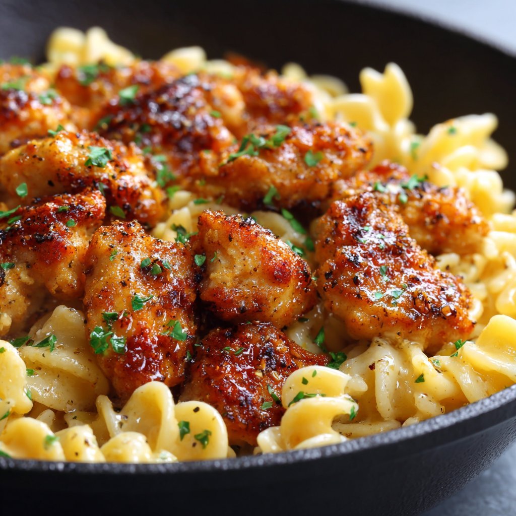 Garlic Butter Chicken Bites with Savory Creamy Parmesan Pasta