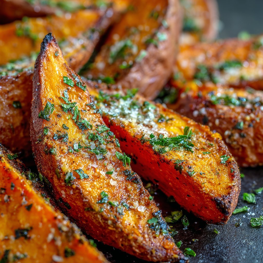 Easy Baked Garlic Parmesan Sweet Potato Wedges