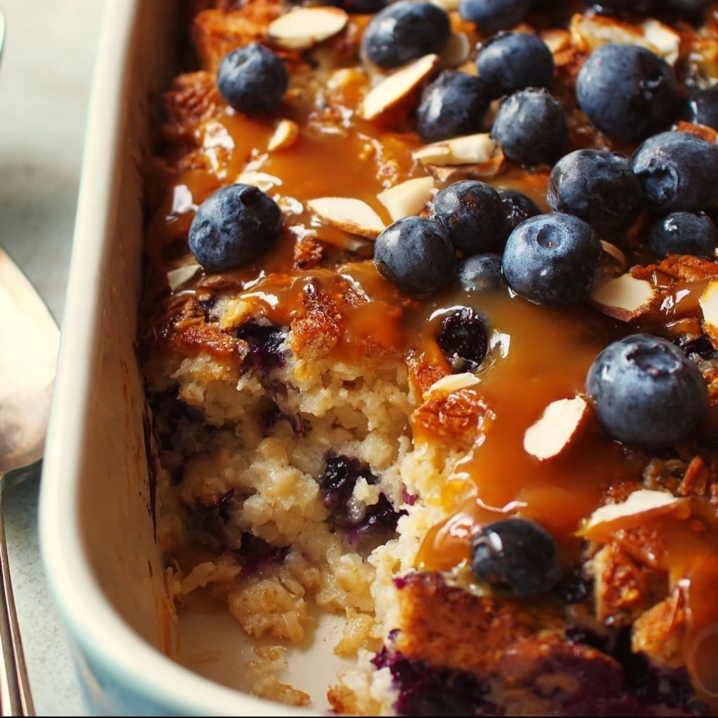 Blueberry Bread and Rice Pudding with Orange Caramel Sauce