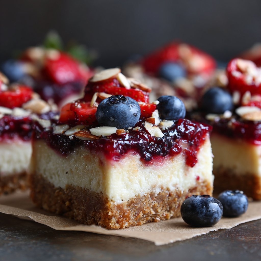 Berry Cheesecake Bars with Almond Crust