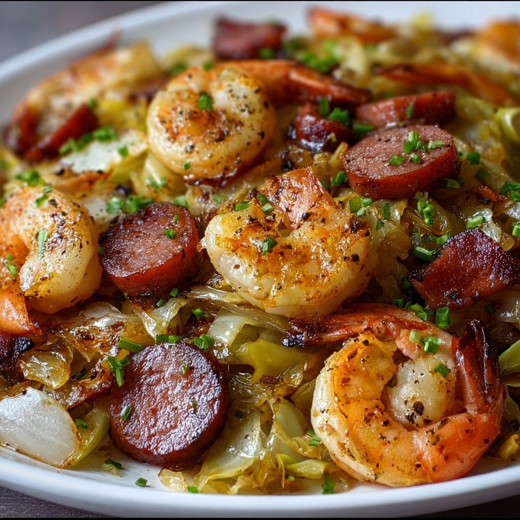 FRIED CABBAGE WITH SHRIMP, SAUSAGE & BACON