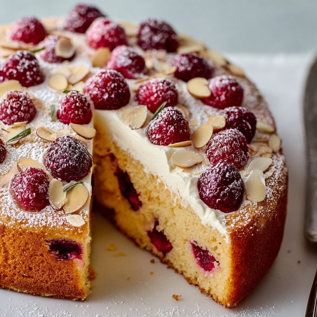 Raspberry and almond ricotta dessert cake