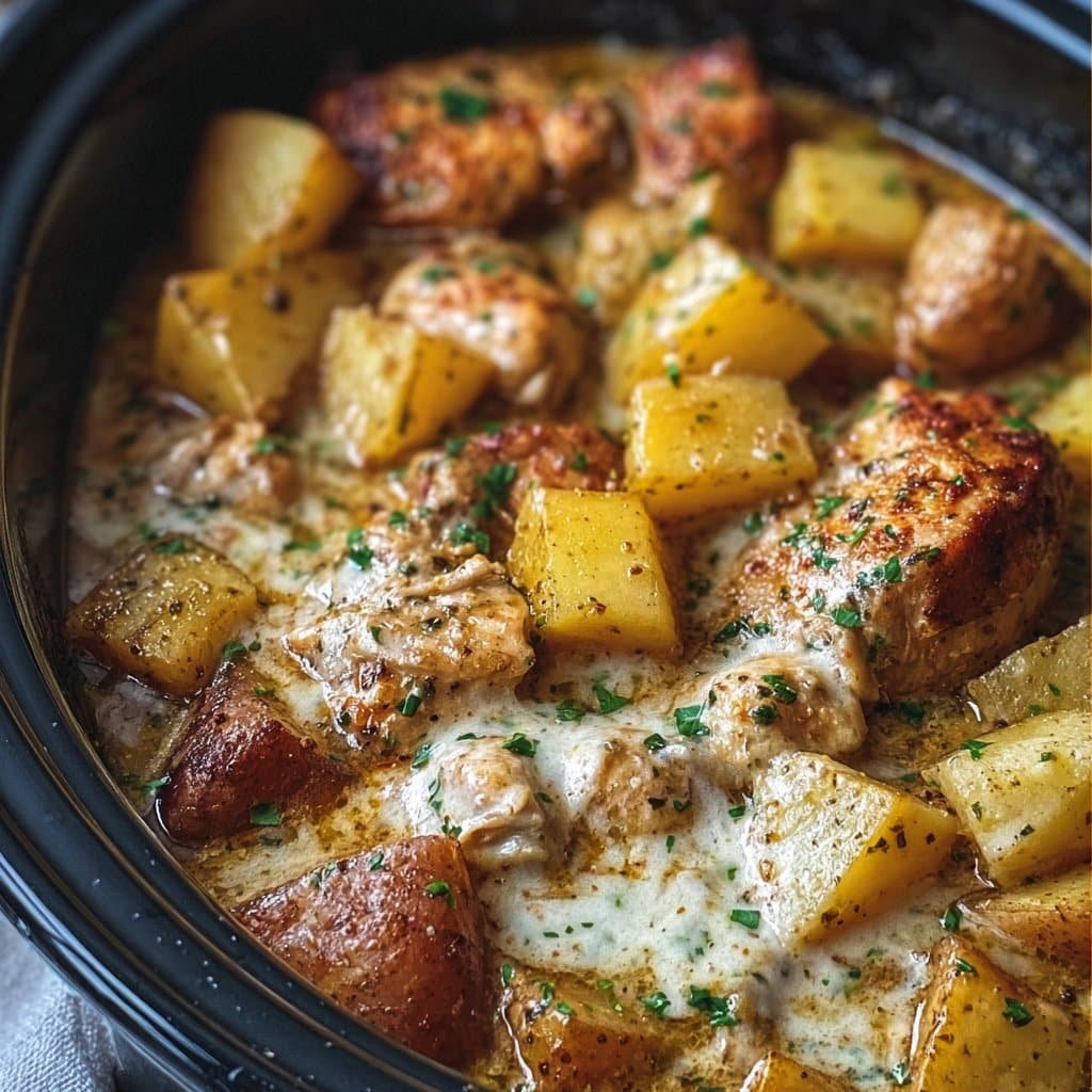 Garlic Parmesan Crockpot Chicken and Potatoes