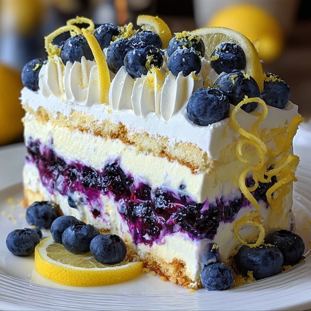 No-Bake Lemon dazzling Blueberry cream Cake