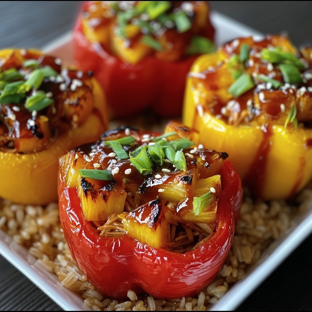 Teriyaki Pineapple Chicken Stuffed Peppers – Sweet & Savory Delight