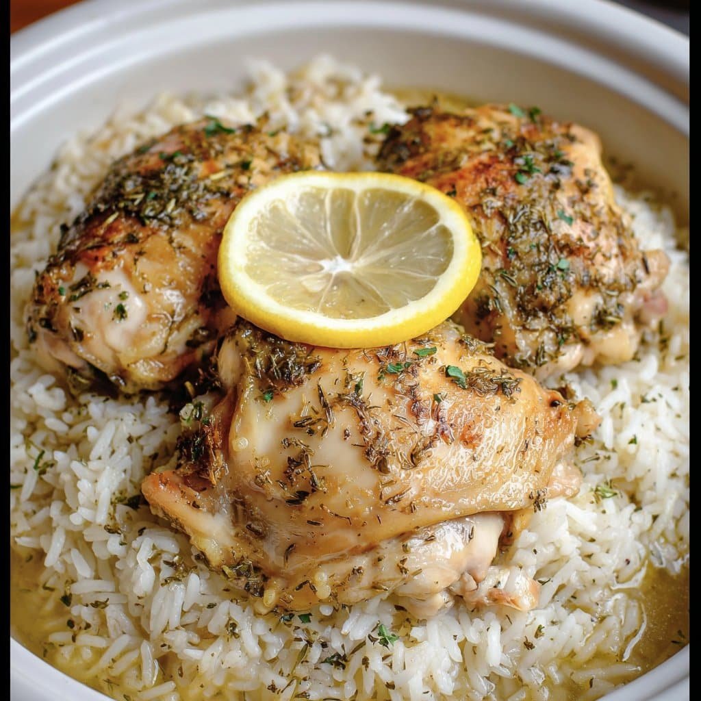 Slow Cooker Lemon Herb Chicken and Rice