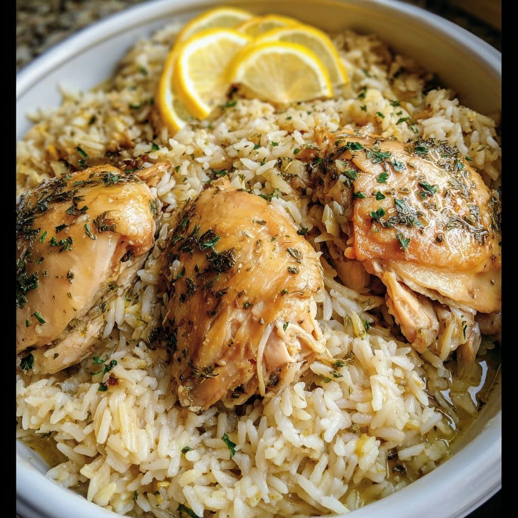 Slow Cooker Lemon Herb Chicken and Rice