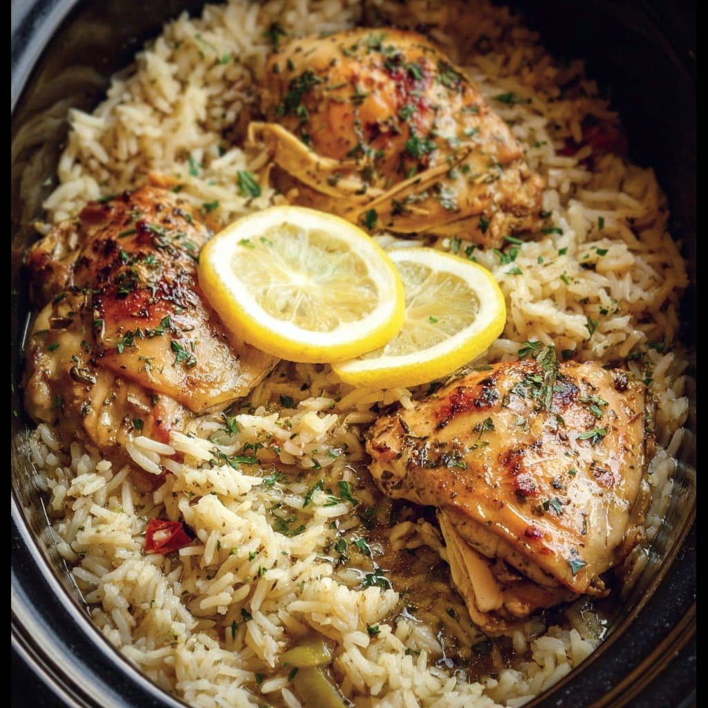 Slow Cooker Lemon Herb Chicken and Rice