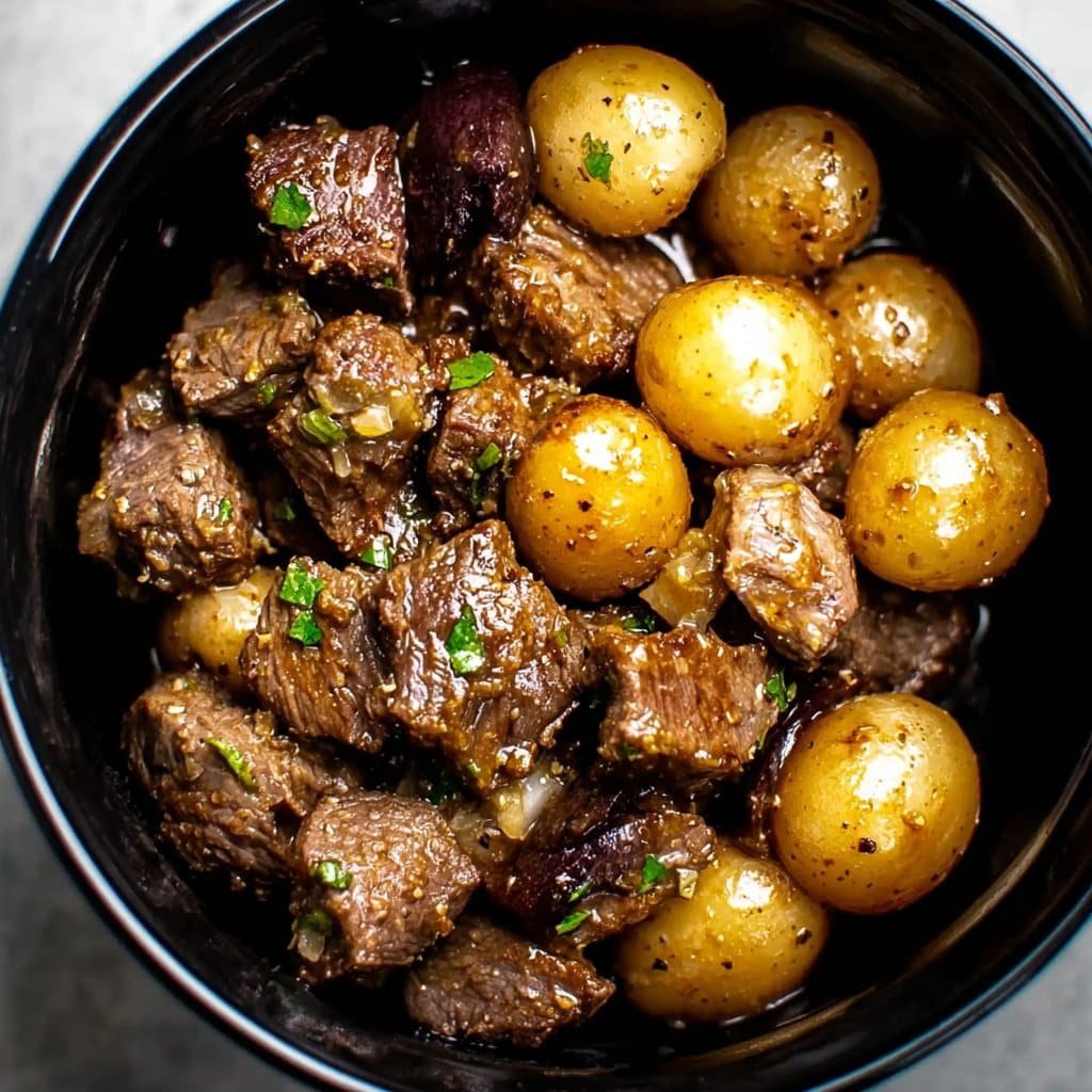 Crockpot Garlic Butter Beef Bites with Potatoes