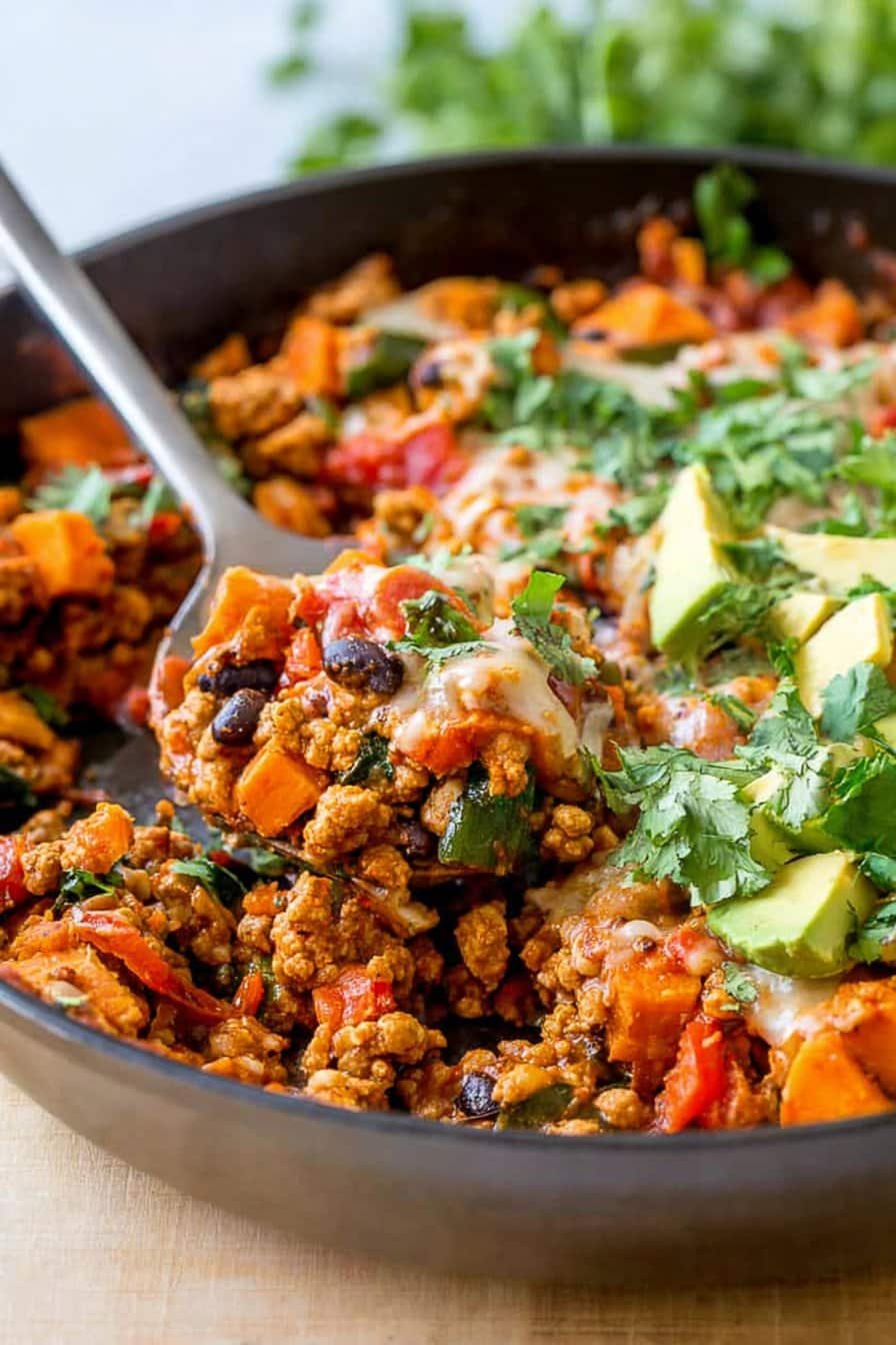 Ground Turkey & Sweet Potato Taco Skillet