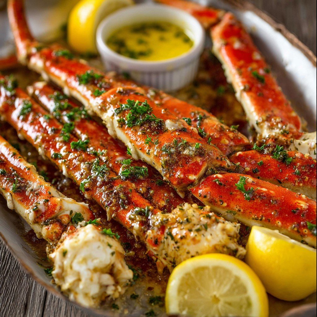 Oven-Baked Crab Legs with Compound Butter Sauce and Aromatic Herbs