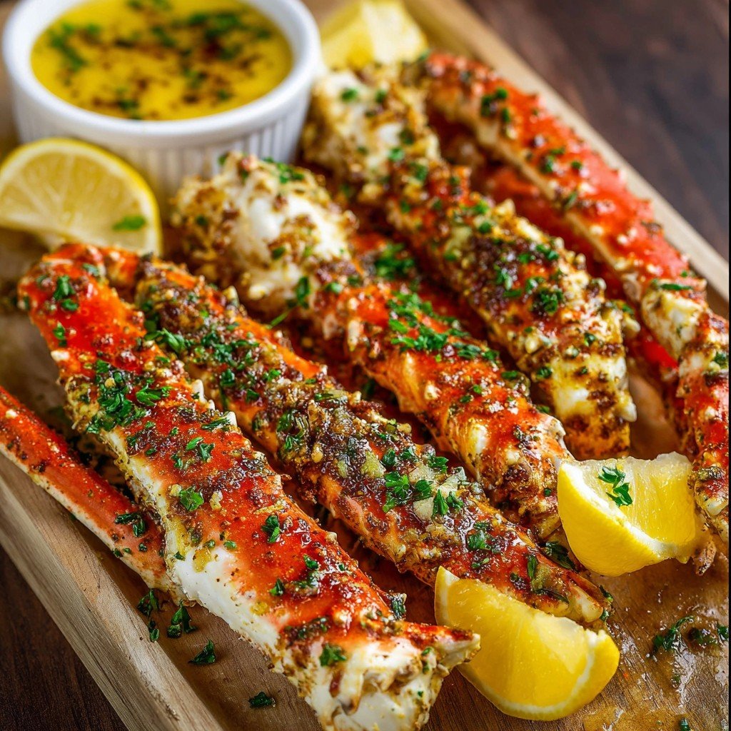 Oven-Baked Crab Legs with Compound Butter Sauce and Aromatic Herbs