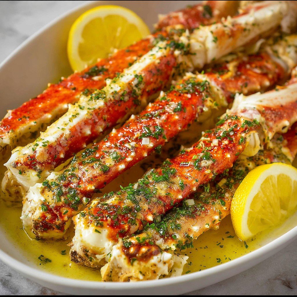 Oven-Baked Crab Legs with Compound Butter Sauce and Aromatic Herbs