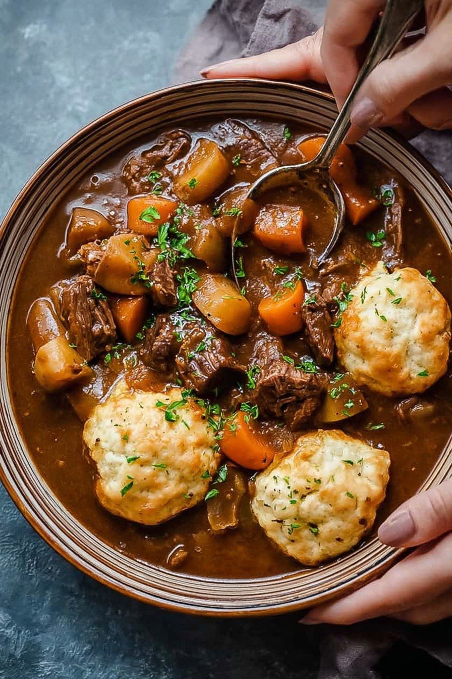 Slow Cooker Beef Stew and Dumplings