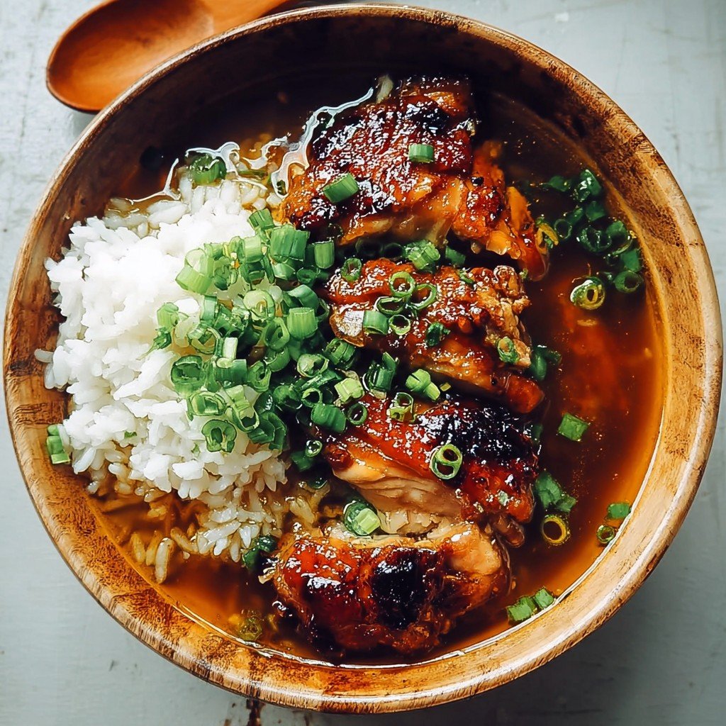 Caramelised Soy Chicken in Garlic Ginger Broth with Rice