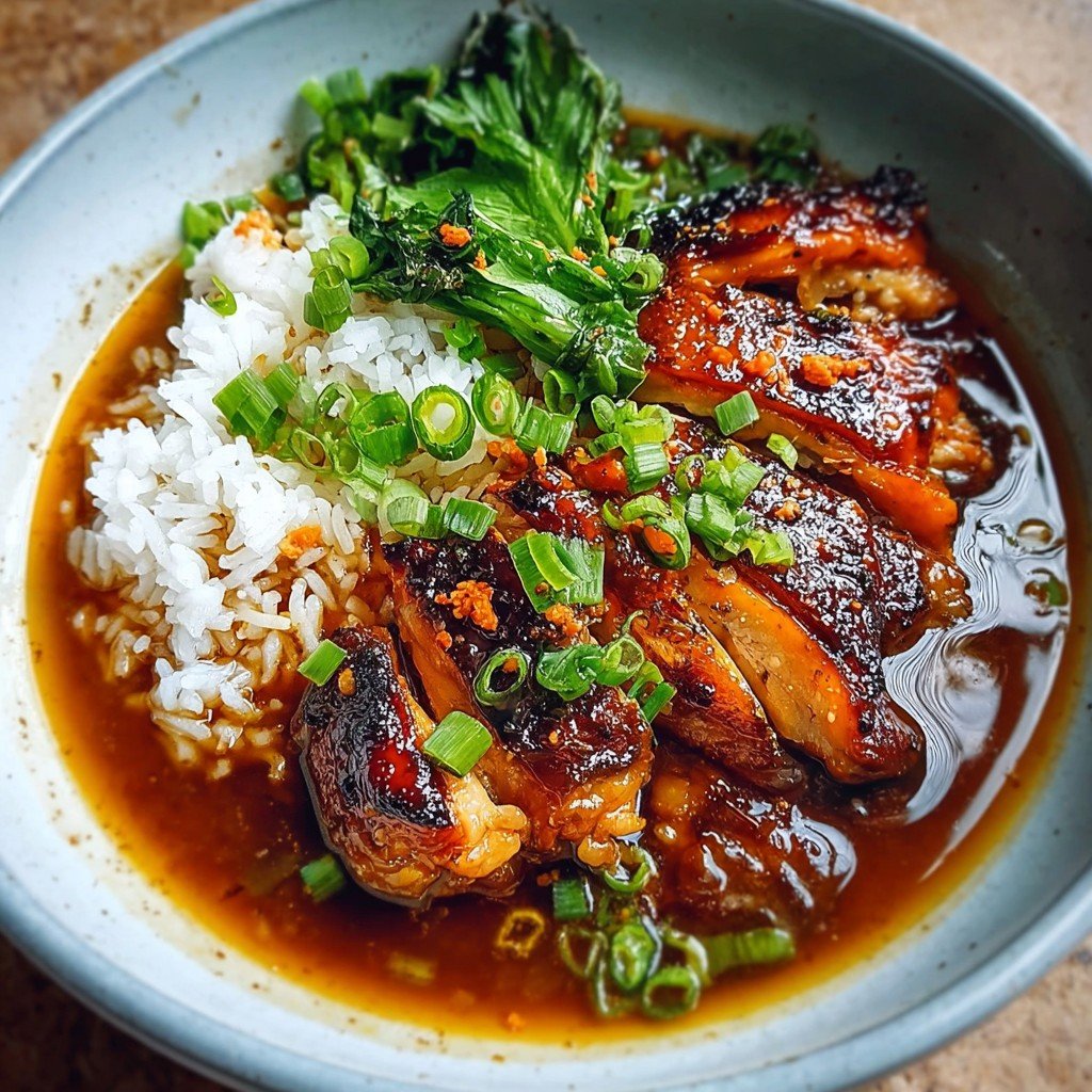 Caramelised Soy Chicken in Garlic Ginger Broth with Rice