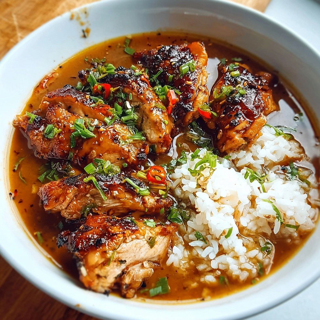 Caramelised Soy Chicken in Garlic Ginger Broth with Rice
