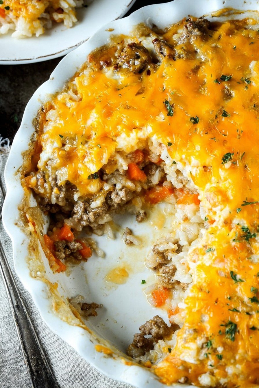 Cheesy Ground Beef and Rice Casserole