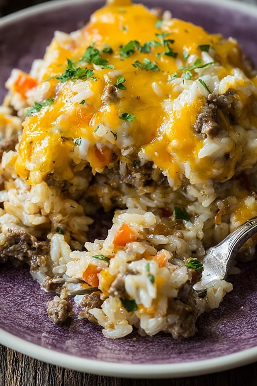 Cheesy Ground Beef and Rice Casserole
