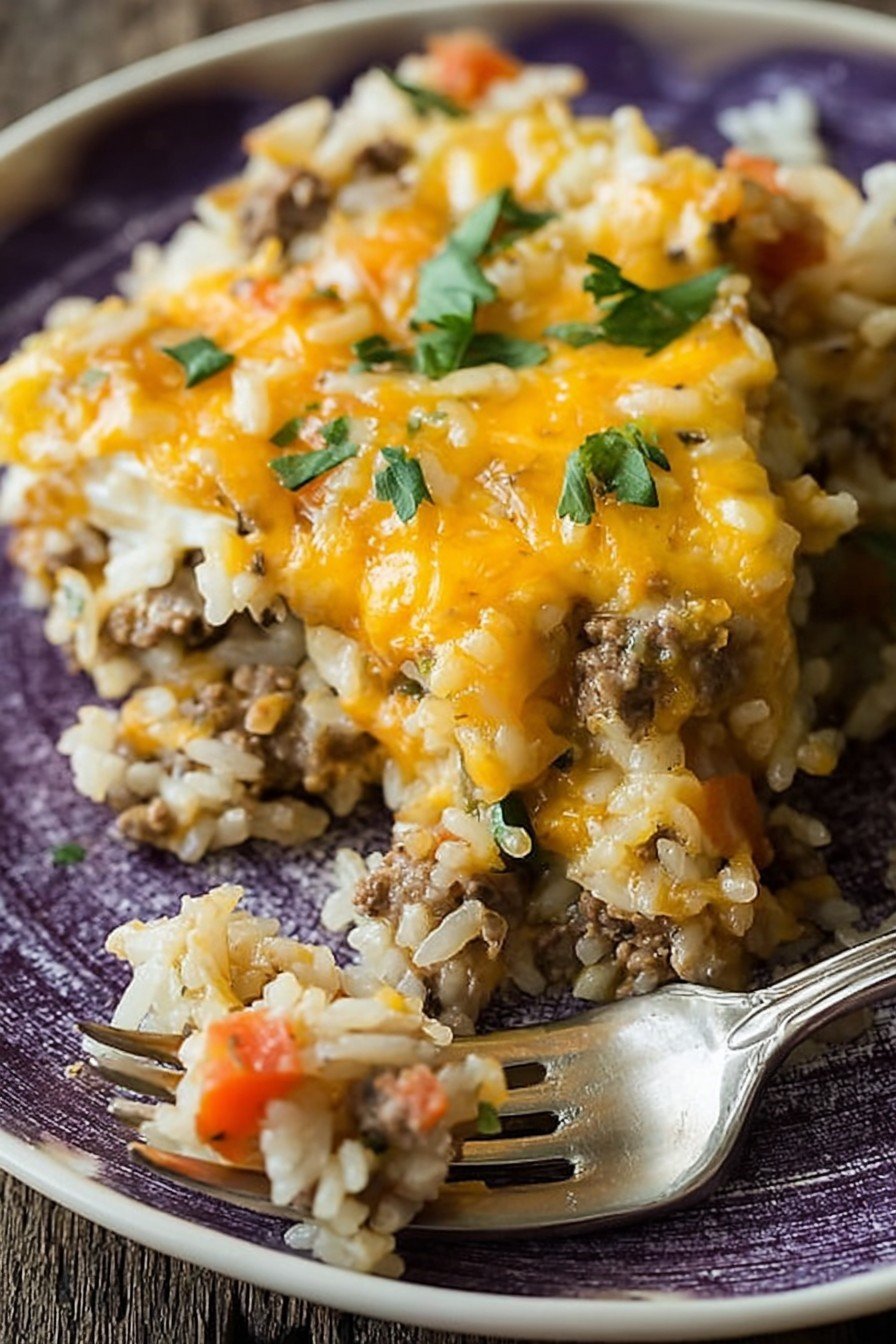 Cheesy Ground Beef and Rice Casserole
