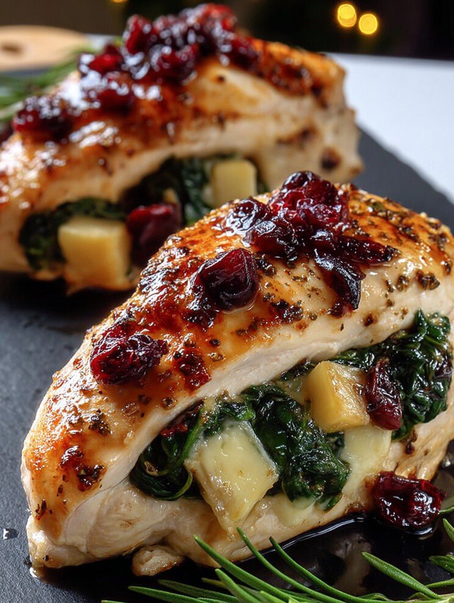 Cranberry & Spinach Stuffed Chicken Breasts with Brie Recipe