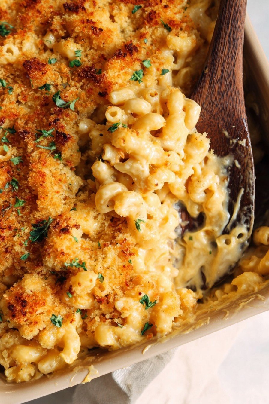 Creamy Baked Mac And Cheese With Crispy Breadcrumb Topping