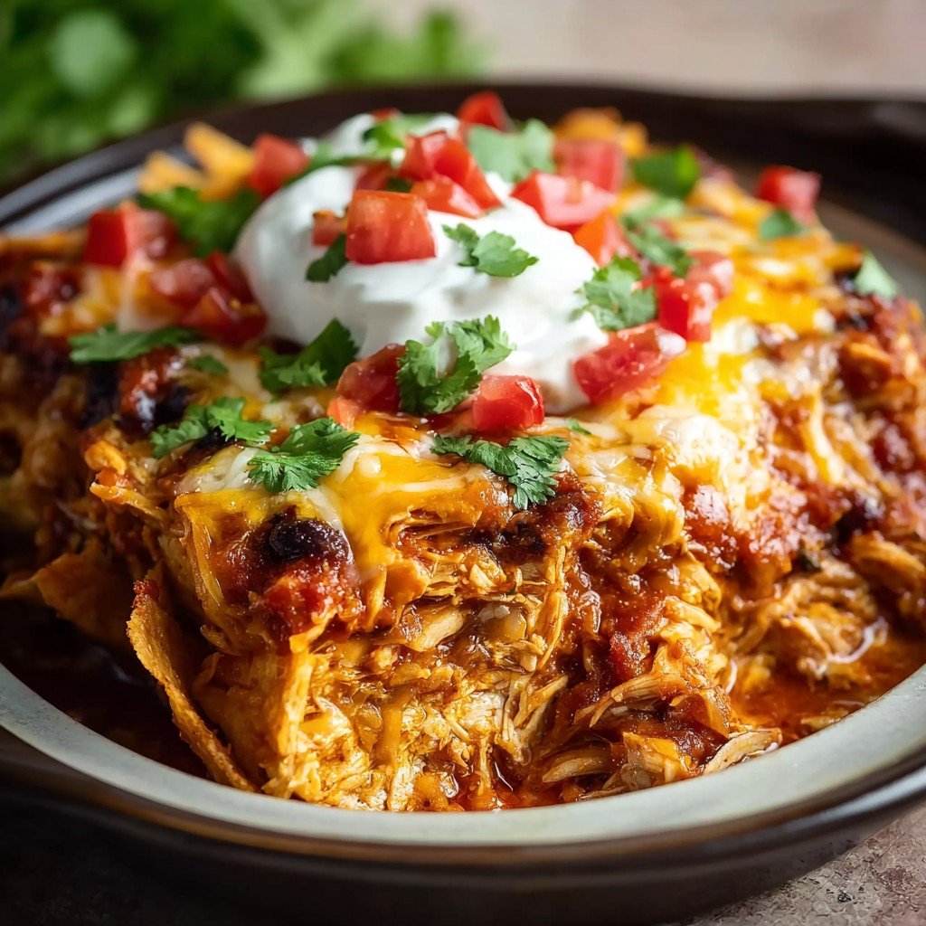 Crockpot Chicken Enchilada Casserole