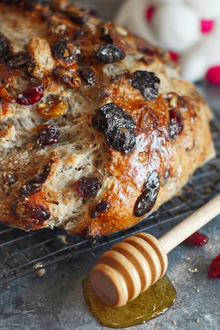 No Knead Cranberry Walnut Bread