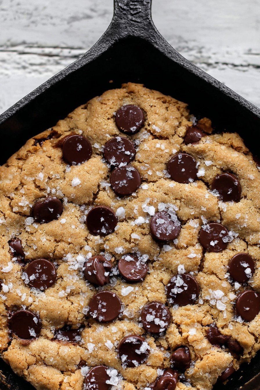Salted Chewy Gooey Chocolate Chip Skillet Cookie