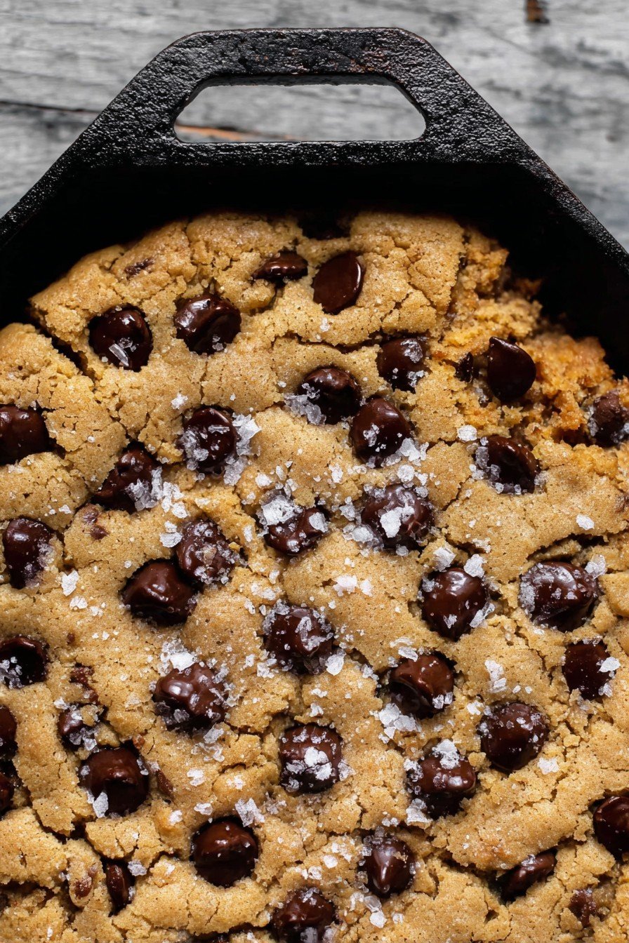 Salted Chewy Gooey Chocolate Chip Skillet Cookie