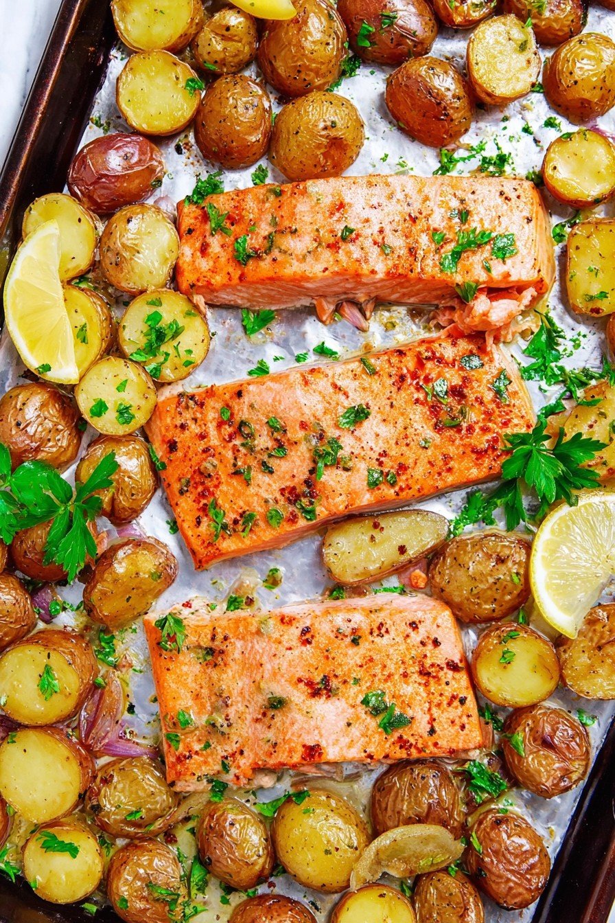 Sheet Pan Lemon Dijon Baked Salmon and Potatoes