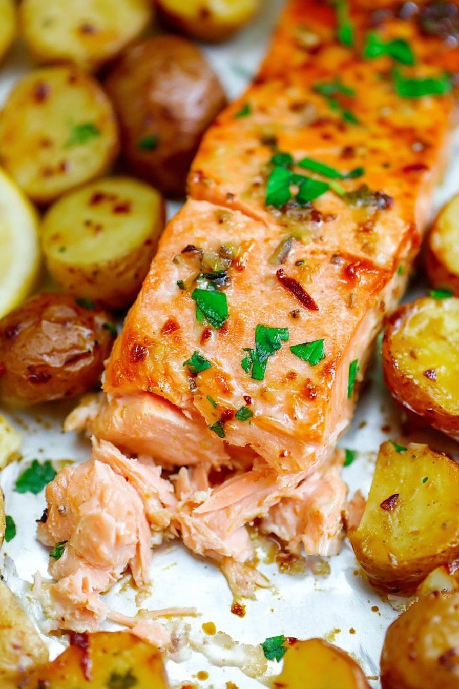 Sheet Pan Lemon Dijon Baked Salmon and Potatoes