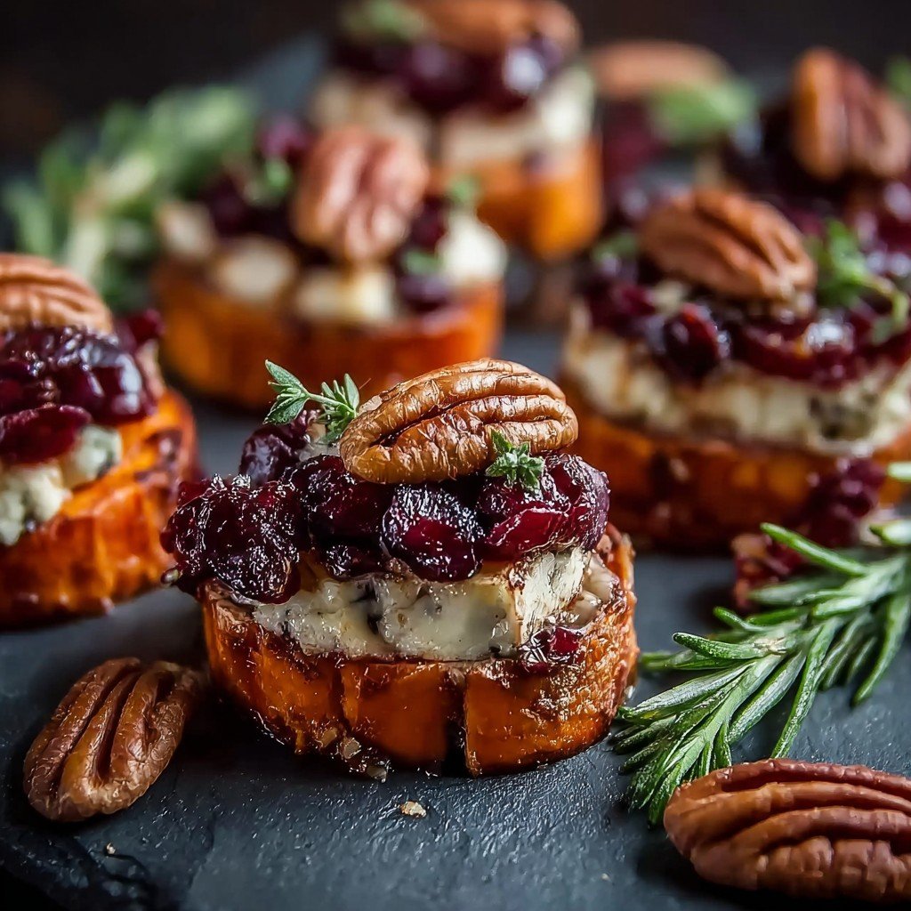 Sweet Potato Rounds with Brie Cranberry and Pecans
