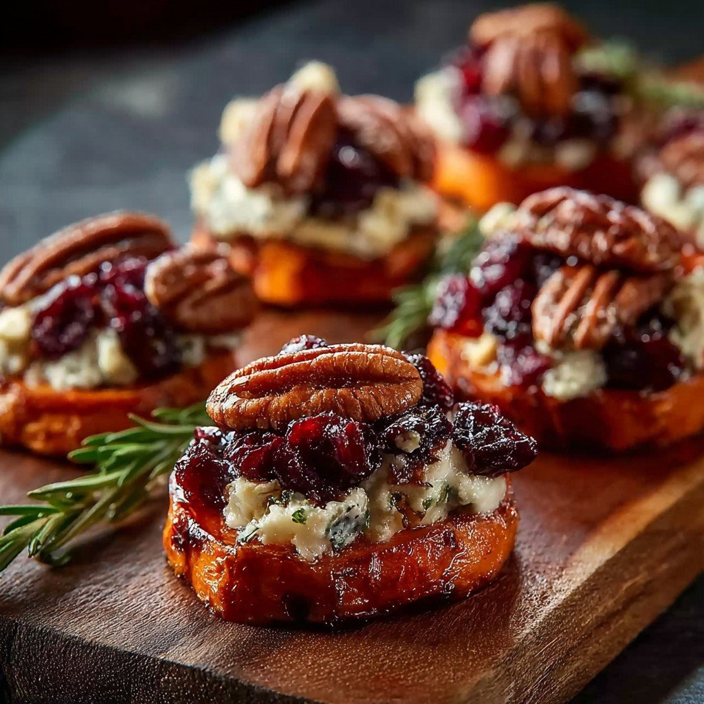 Sweet Potato Rounds with Brie Cranberry and Pecans