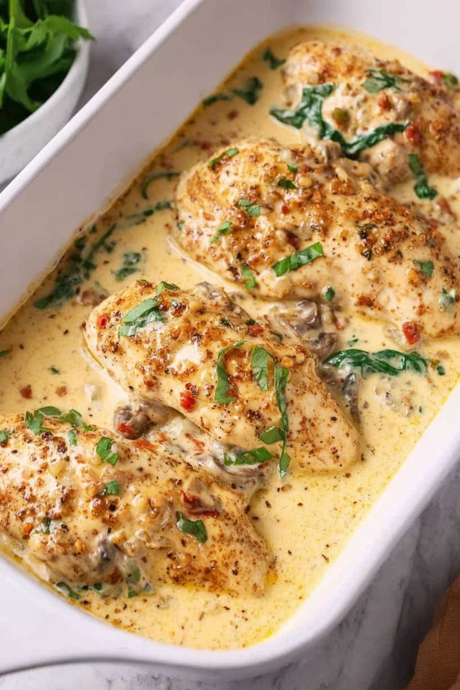 Creamy Baked Tuscan Chicken Breasts
