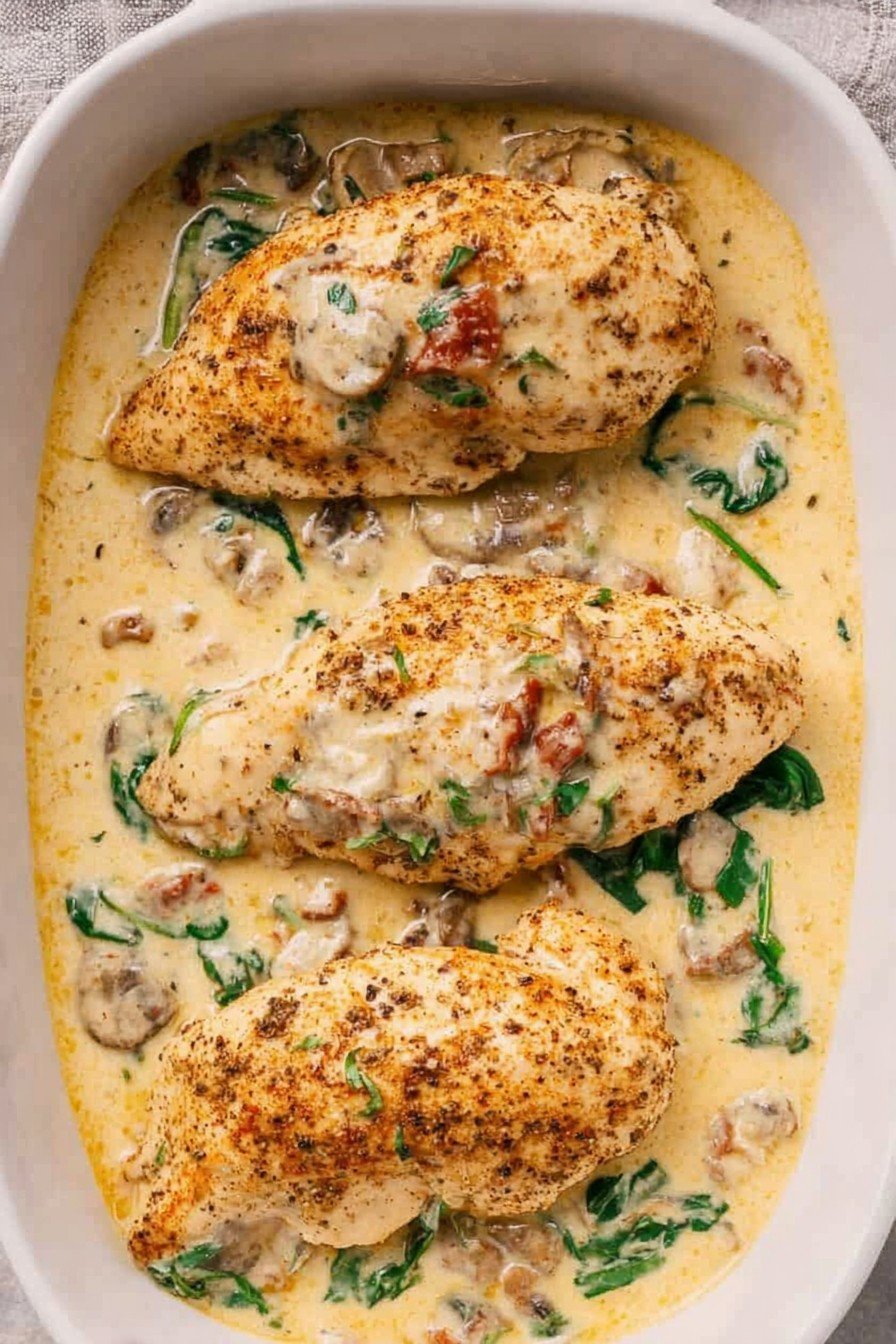 Creamy Baked Tuscan Chicken Breasts